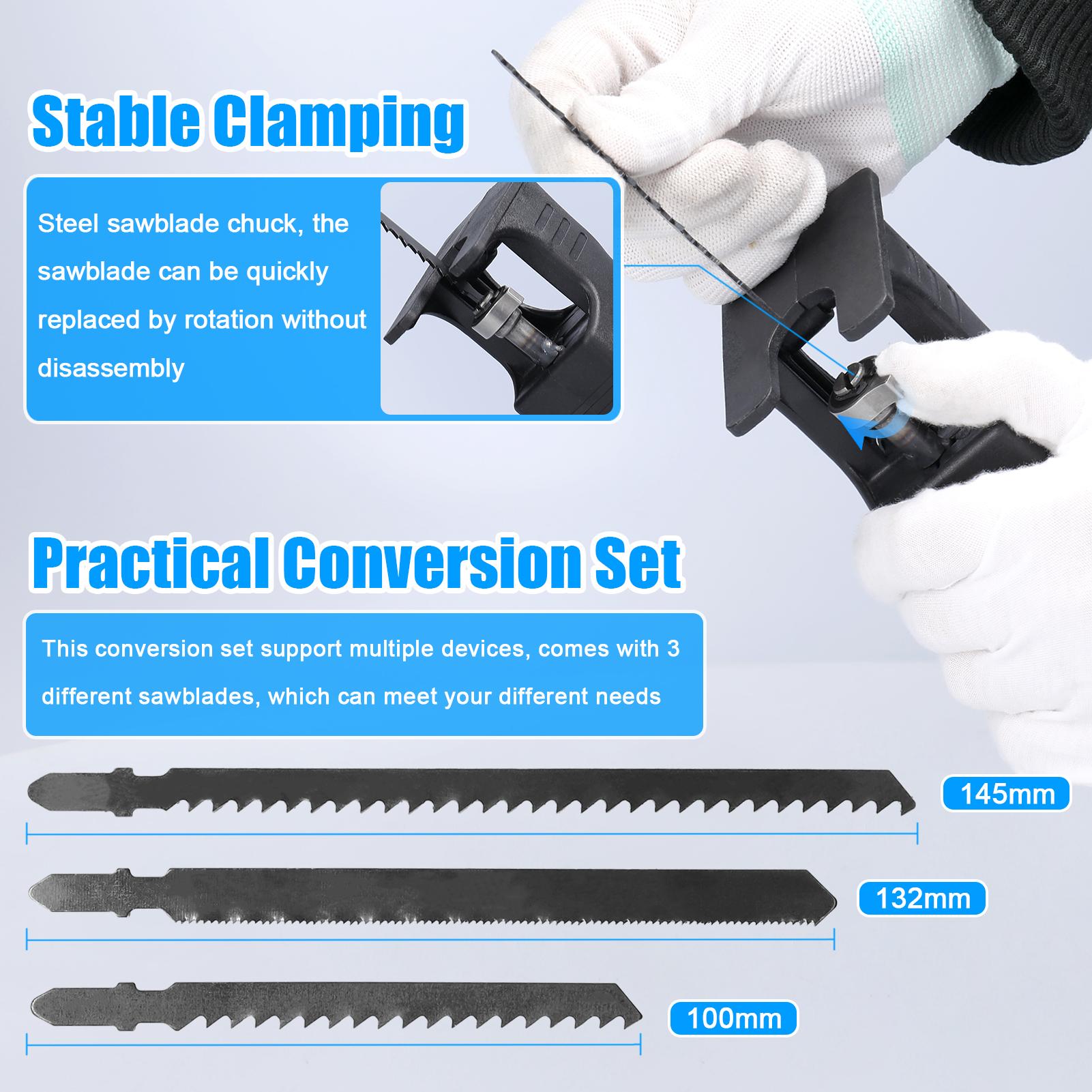 Electric Drill Modified To Electric Saws Accessory Modification Tool Kit Electric Reciprocating Saws Drill to Jig Saws Portable Woodworking Cutting Utility Tool for Wood Metal Cutting with 3 Sawblade