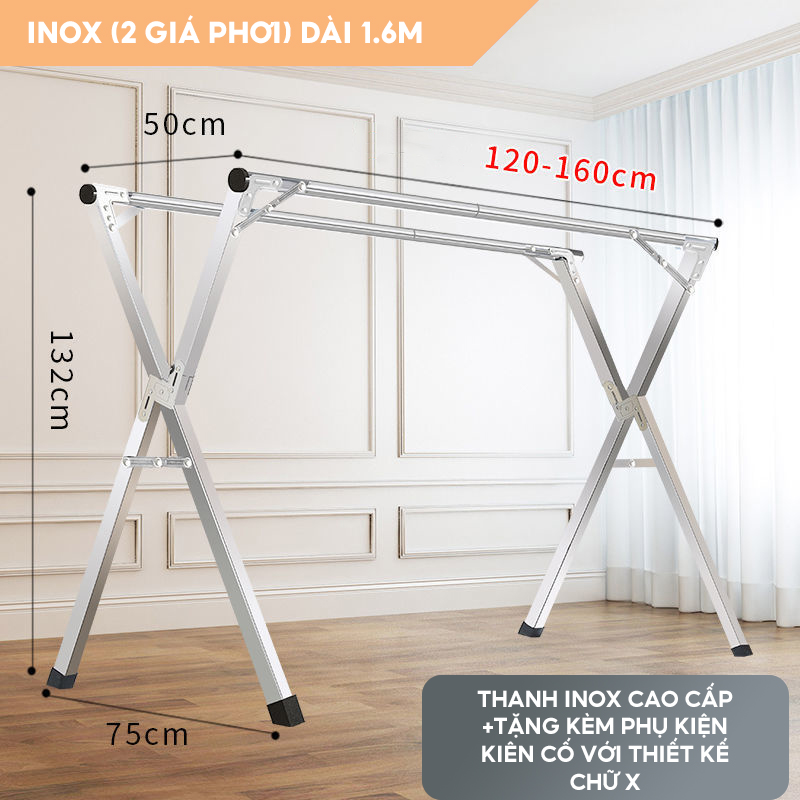 Giá Phơi Đồ Inox Cao Cấp Gấp Gọn Chân Chống Trượt Chống Gió To Kèm Theo Bánh Xe Di Chuyển Chất Liệu Cao Cấp