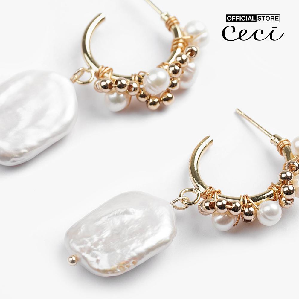 CECI - Khuyên tai nữ khoen tròn phối mặt hạt dẹp cá tính CC1-09000064-27
