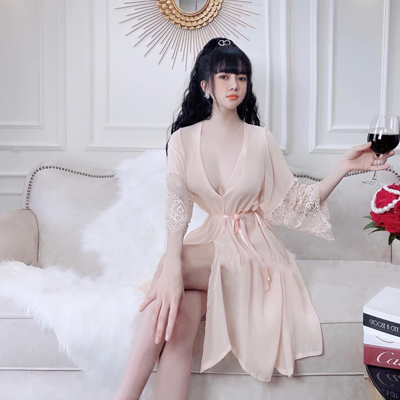 Áo choàng ngủ cao cấp Q02 - Áo choàng nử kimono - Áo choàng ngủ nữ gợi cảm