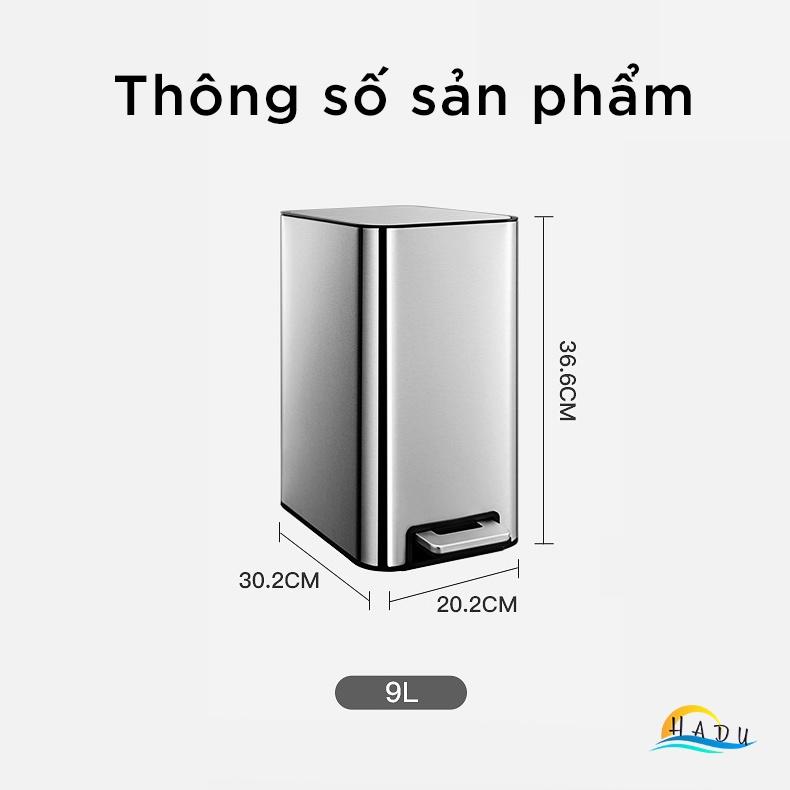 Thùng Đựng Rác Nhà Vệ Sinh Nhà Bếp Có Nắp Cao Cấp Inox 9 Lít Khử Mùi Than Hoạt Tính Chống Bụi Bẩn CCKO