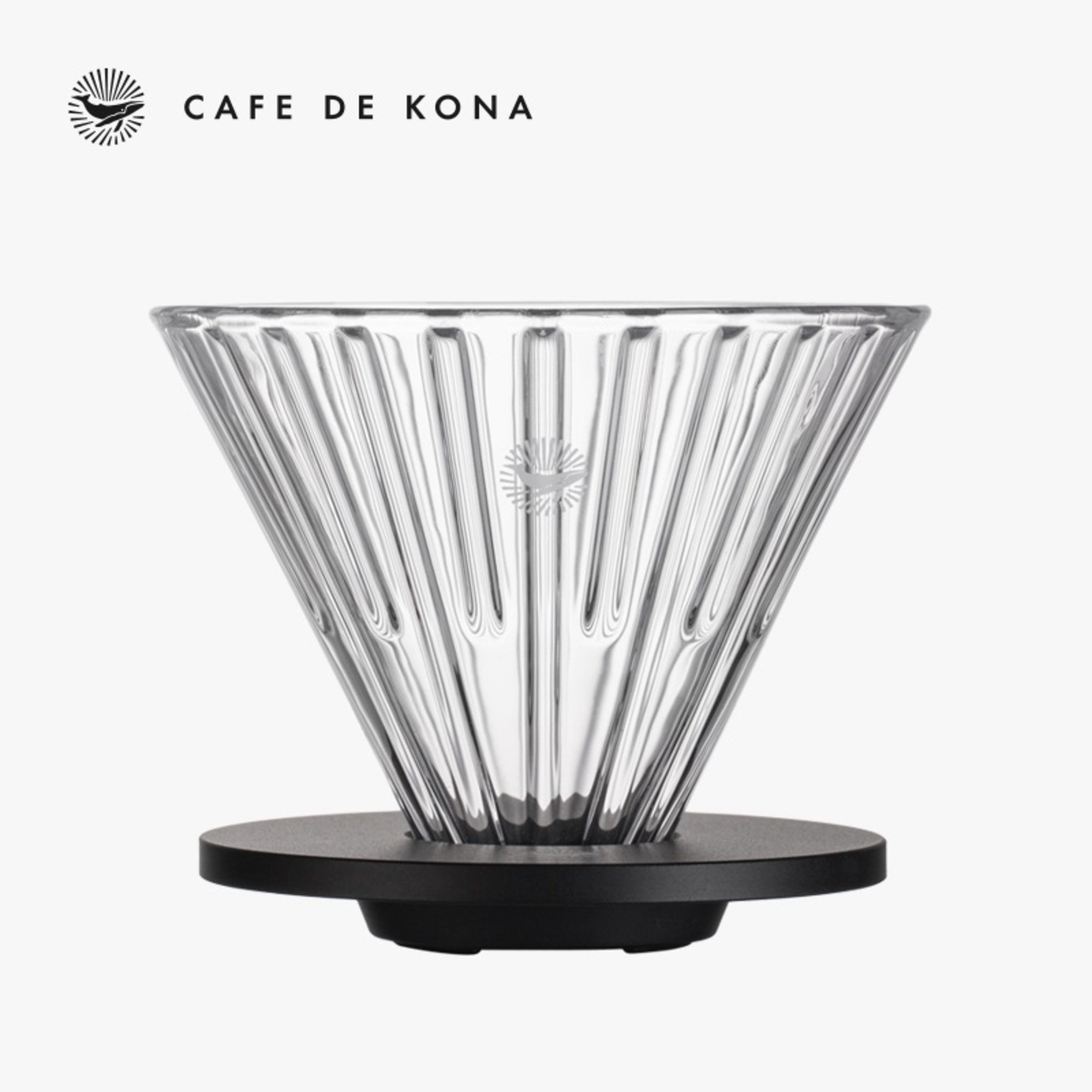 Phễu thuỷ tinh V60 rãnh thẳng đế nhôm Cafede Kona