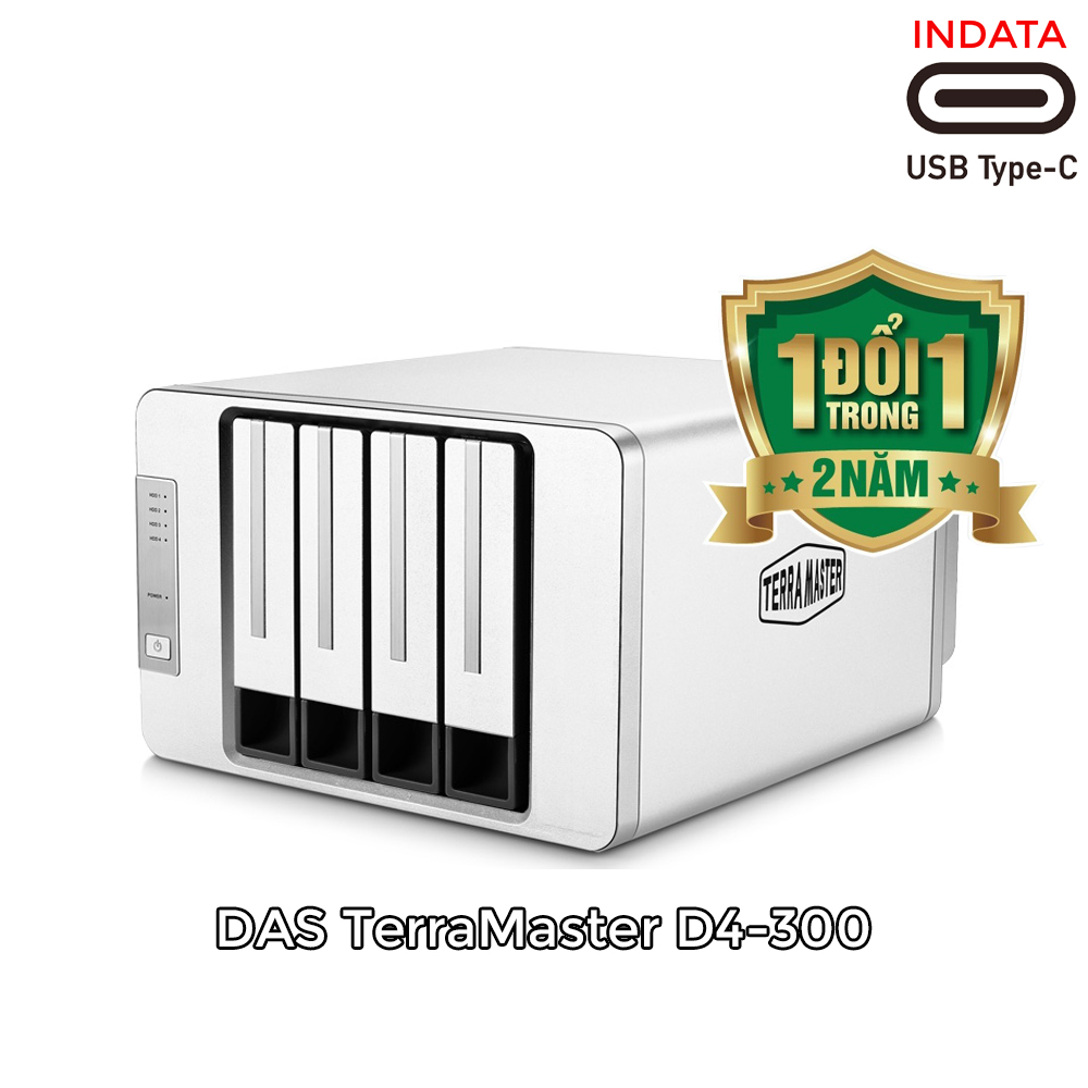 Bộ lưu trữ dữ liệu DAS TerraMaster D4-300 Single Disk (NO RAID), USB-C 3.1 5Gbps, 4 khay ổ cứng Single - Hàng chính hãng