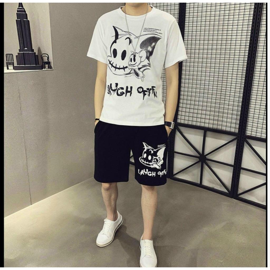 Quần áo hè nam cotton, áo cộc tay, set đồ bộ nam mùa hè đồ nam thể thao cá tính Chất Đẹp phong cách Hàn quốc