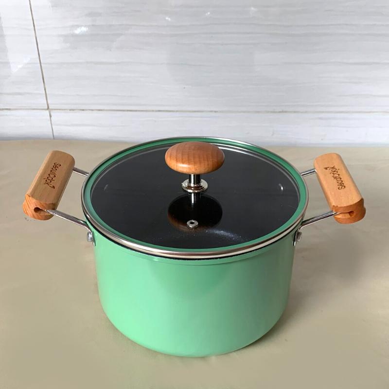 {Tặng cặp nhấc nồi silicon cao cấp}-Bộ nồi chảo 2 món đáy từ cao cấp Hàn Quốc, quánh 16cm + nồi 20cm, chống dính vân đá an toàn cho sức khỏe, dùng được tất cả các loại bếp/ Induction