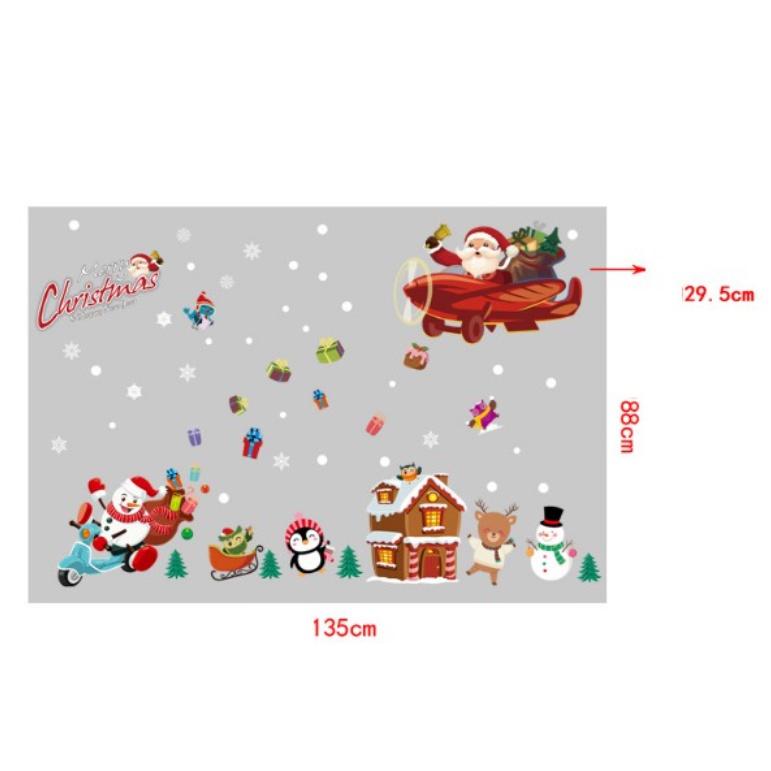 Decal trang trí Noel Hít Tĩnh Điện - Noel lái máy bay phát quà ngộ nghĩnh