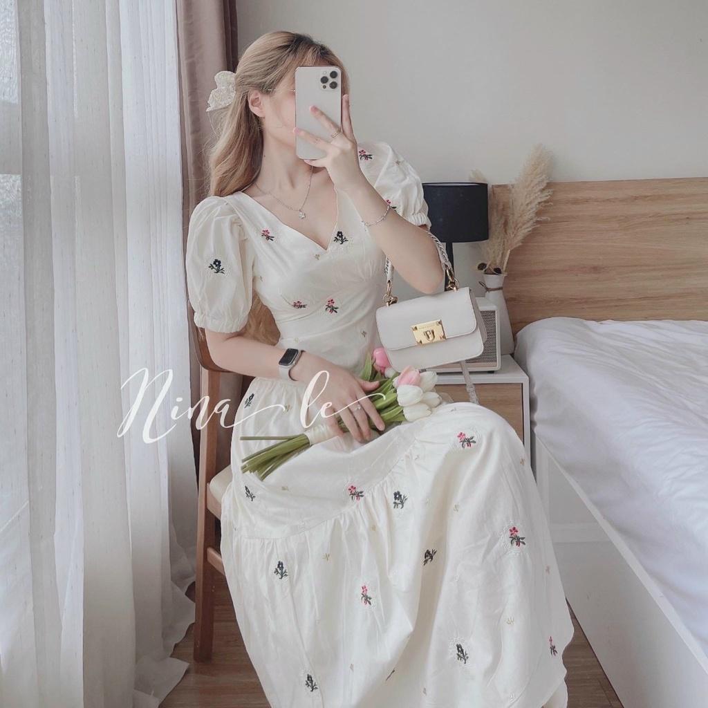 Đầm váy nữ công chúa màu trắng trẻ trung sau lưng cột nơ tôn dáng sang trọng thanh lịch siêu xinh Hàn Quốc