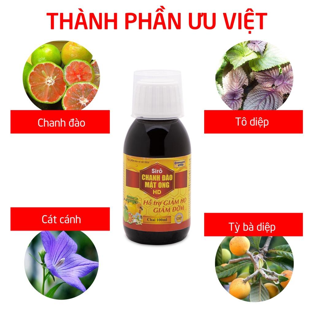 Combo 2 Chai Siro Chanh Đào Mật Ong HD giảm ho, giảm đờm, đau rát cổ họng - Chai 100ml