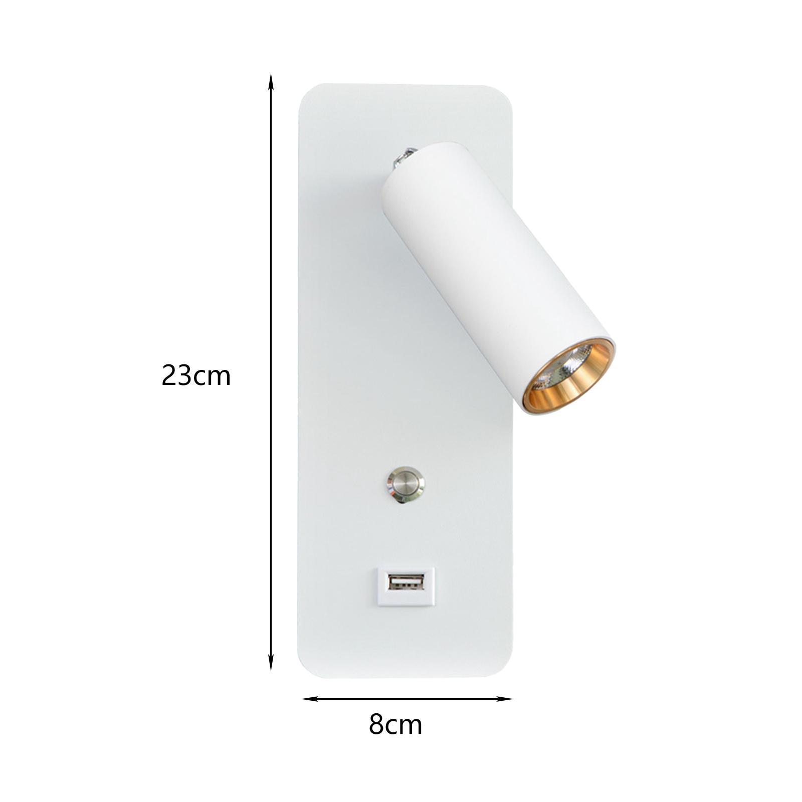 Minimalist Wall Lamp, Reading Light Bedside 3000K Warm White Light USB Interface LED 7W Sconce for Office Dining Room Entry