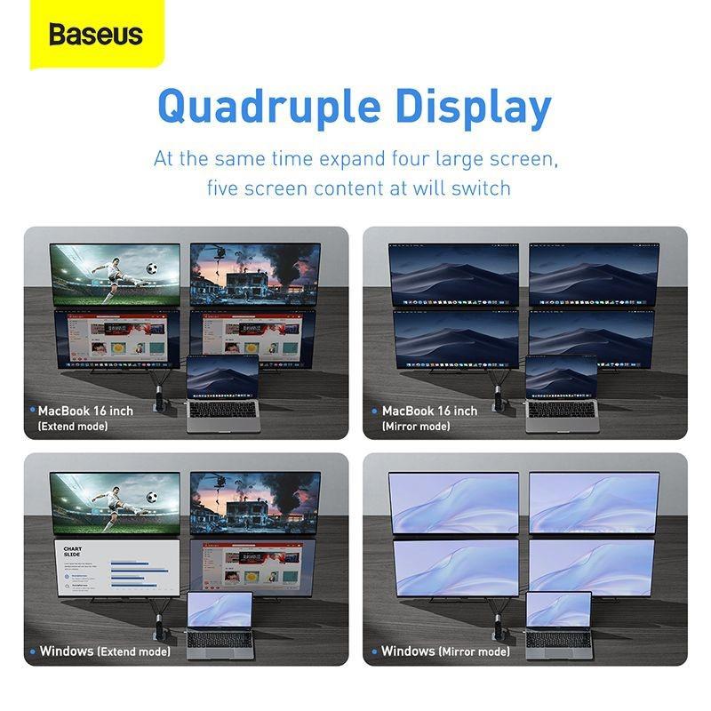 Hub chuyển đổi đa năng 16 trong 1 Baseus Working Station Four-Screen - hàng chính hãng