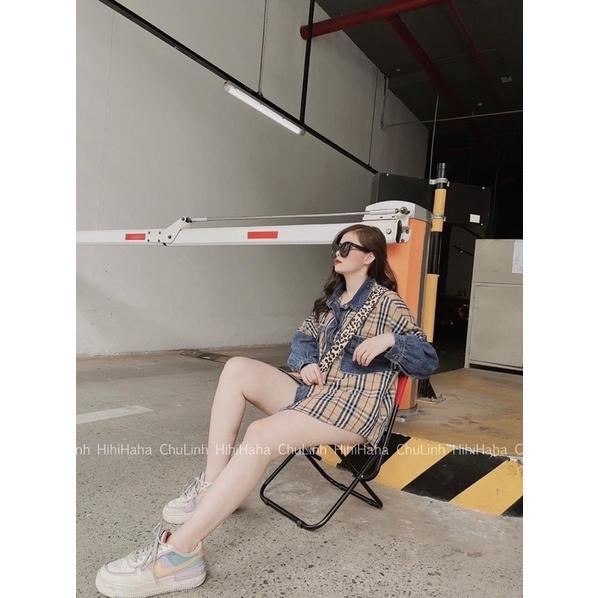 Áo sơ mi BIGSIZE dài tay ,áo sơ mi kẻ phối jean siêu cá tính có túi trước ngực &lt;90kg