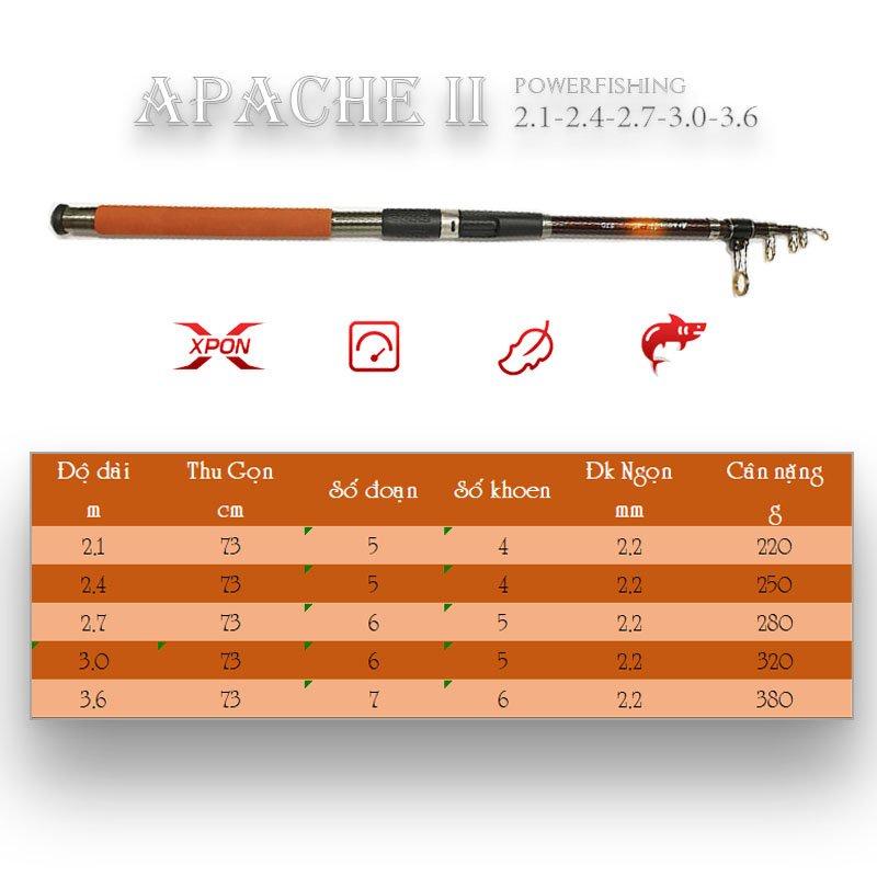 Cần câu máy Apache II chất liệu Carbon có các chiều dài từ 2m1 đến 3m6 CM13