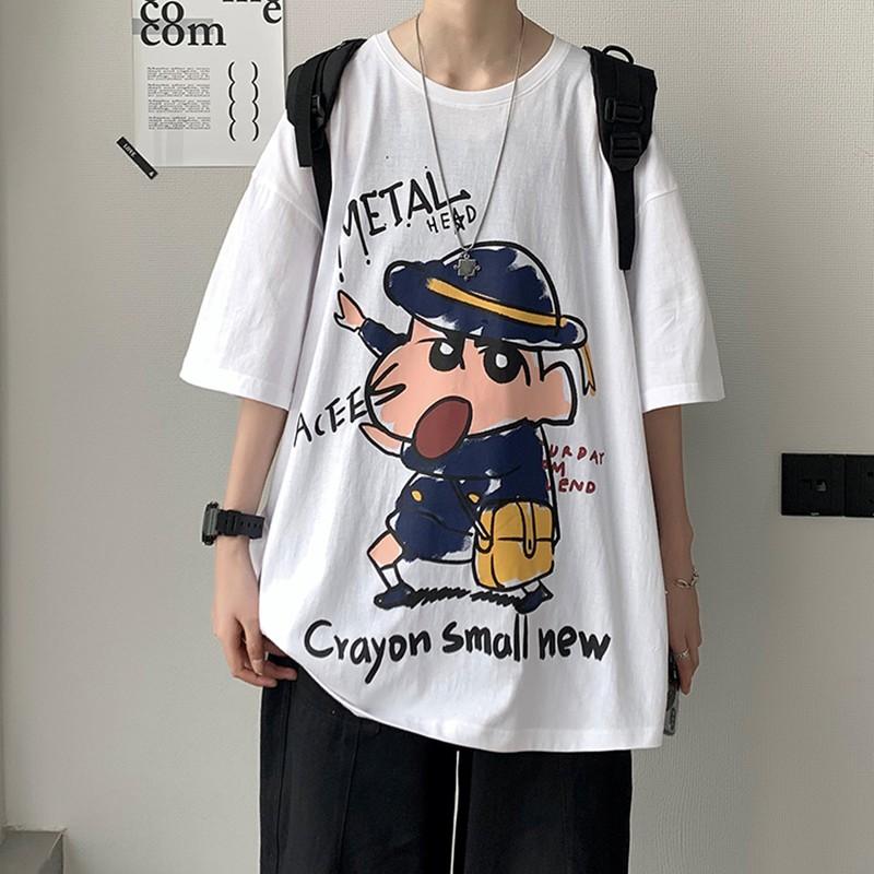 Áo phông nam nữ unisex basic tee form rộng thun cổ tròn cotton oversize trắng đen ulzzang giá rẻ in cool ngầu SHIN CẬU BÉ BÚT CHÌ