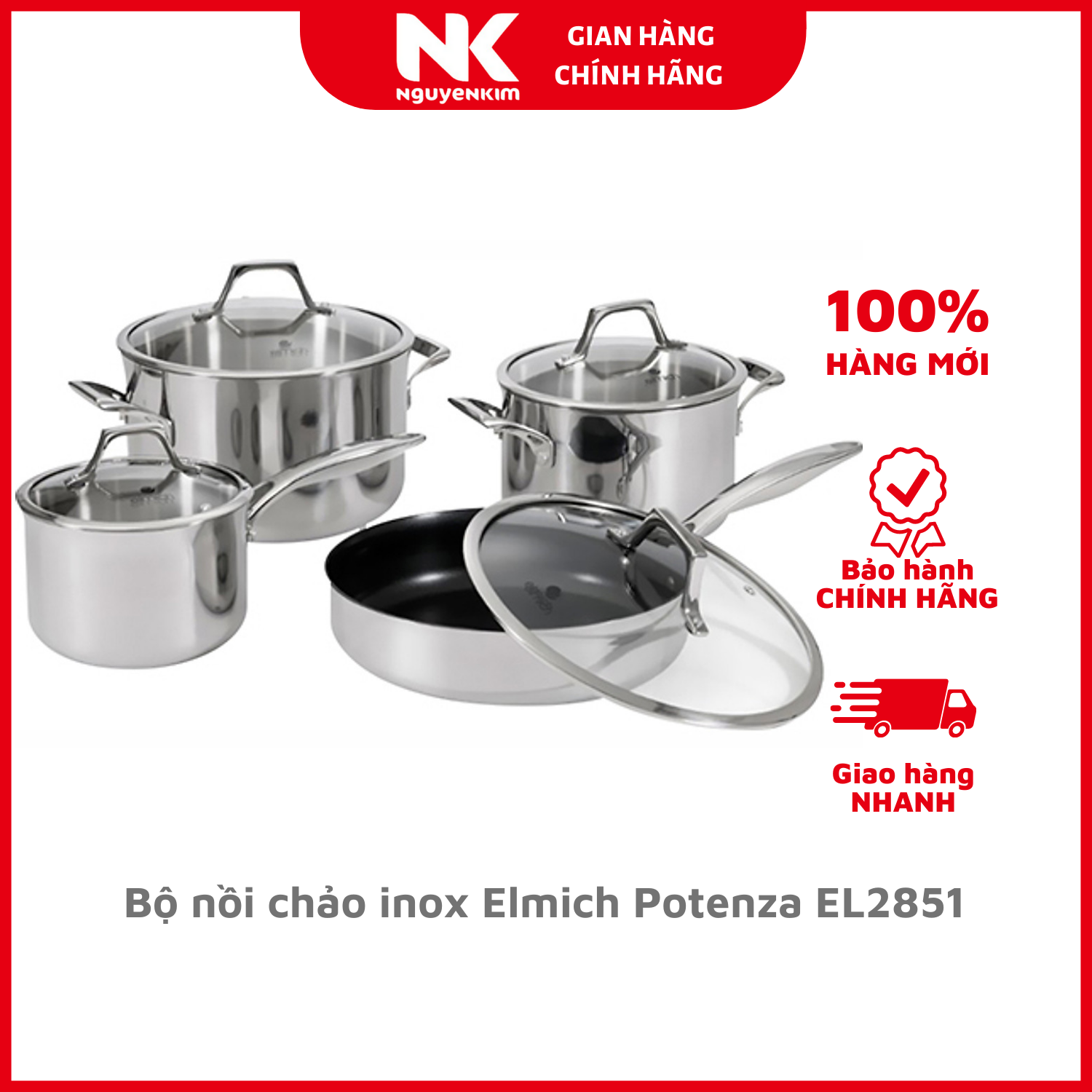 Bộ nồi chảo inox Elmich Potenza EL2851