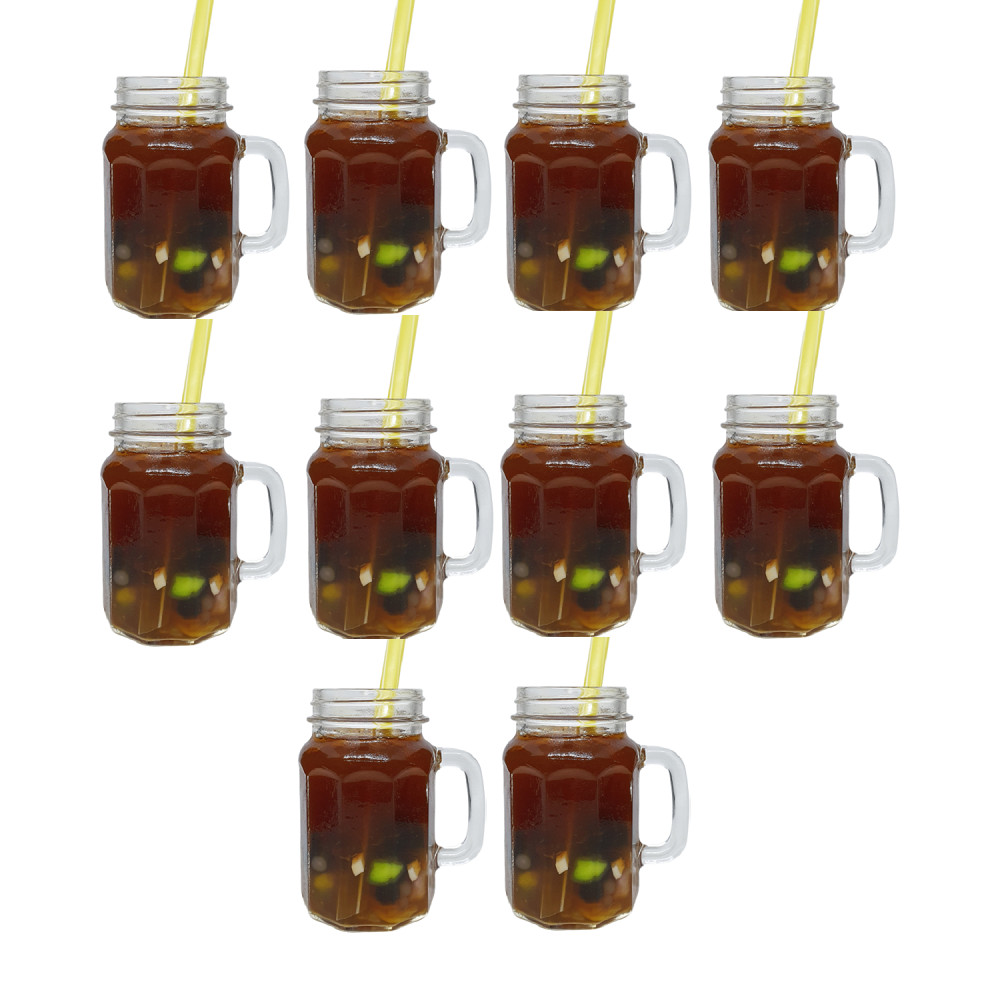Bộ 10 Ly Cốc Thủy Tinh Uống Trà Sữa 10 Cạnh CAMDACO 450ML