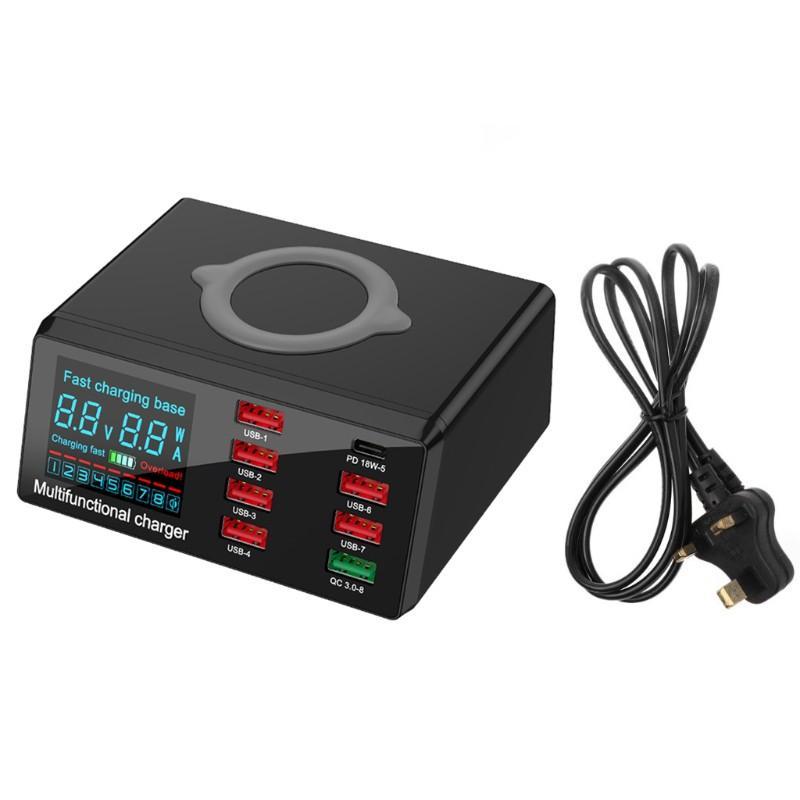 Đế Sạc Nhanh Không Dây 8 Cổng Usb Type C Pd Qc3.0 10w Có Đèn Led