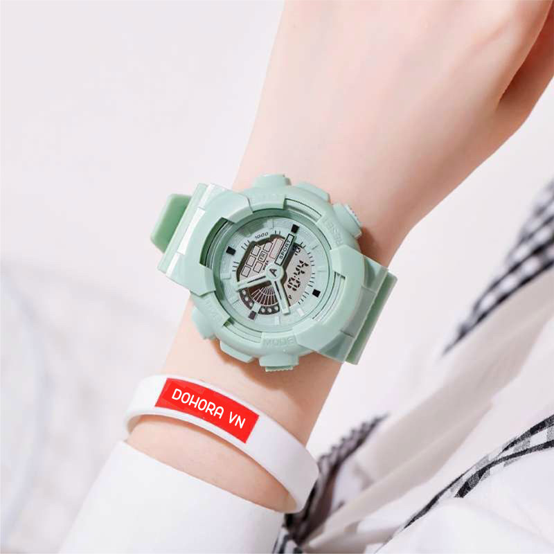 Đồng hồ thể thao Unisex DOHORA VN 148 mặt tròn máy điện tử hiển thị full chức năng có chống nước và báo thức dây cao su cực bền bỉ