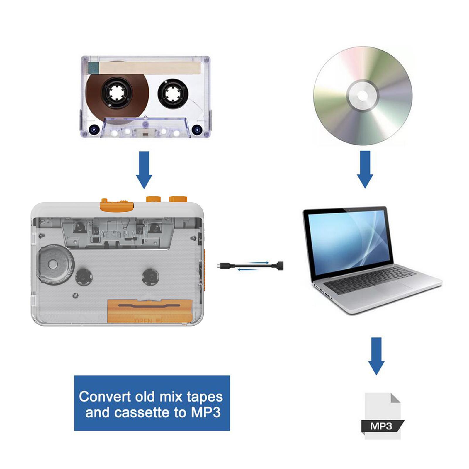 USB Cassette Tape to MP3 Converter, Cassette Player, Portable with USB Cable Convert Walkman for Laptop Vacation, Personal Computers for