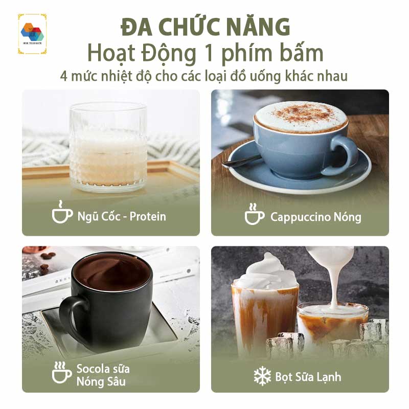 Máy đánh bọt sữa tự động 4 in 1 HiBREW M3, bọt sữa nóng và lạnh đều được, pha chế ngũ cốc, socola sữa tự động, thân vỏ bình inox 2 lớp, hàng chính hãng