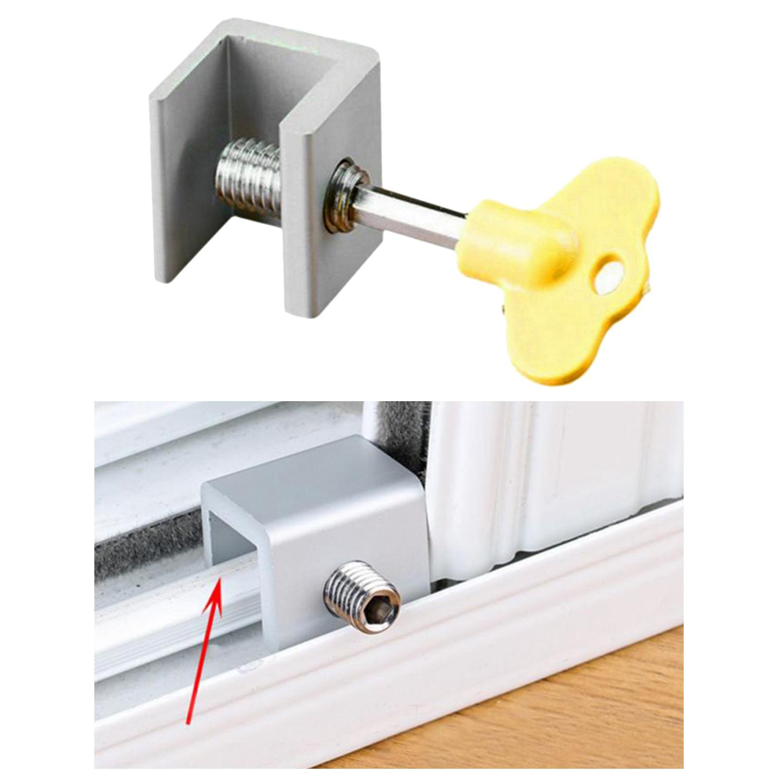 2X Household Window Sliding Lock Security Door Stop Lock Safety Key Lock Silver