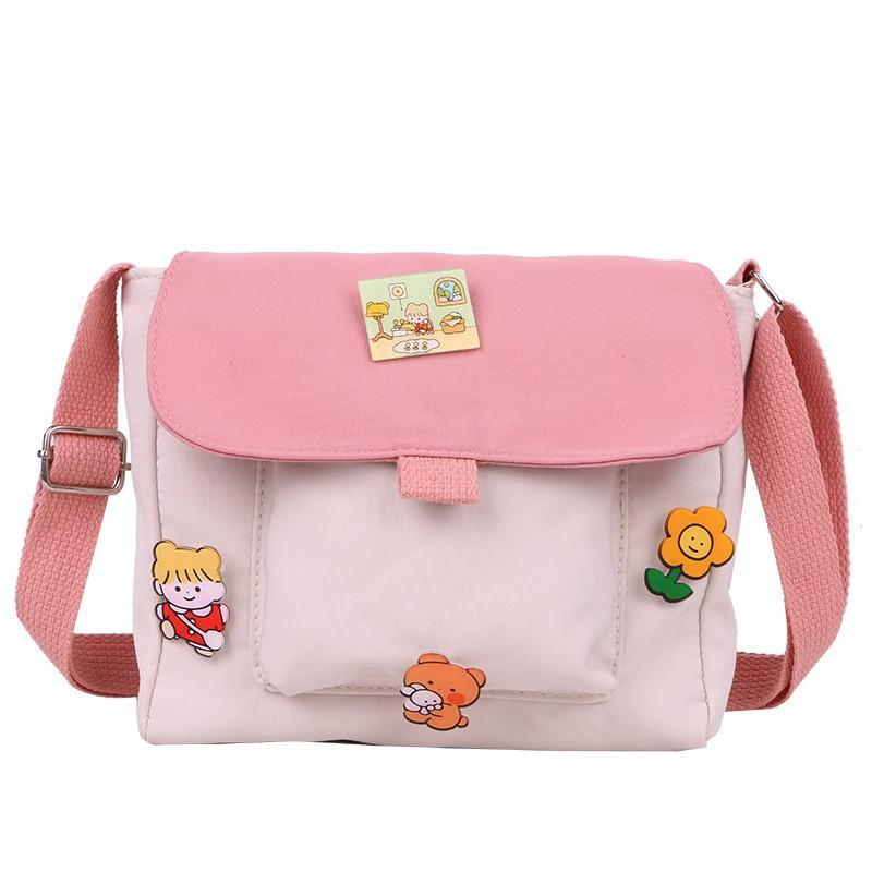 Túi tote vải canvas đeo chéo balo cute dễ thương tặng huy hiệu thích hợp đi học đi chơi TV002