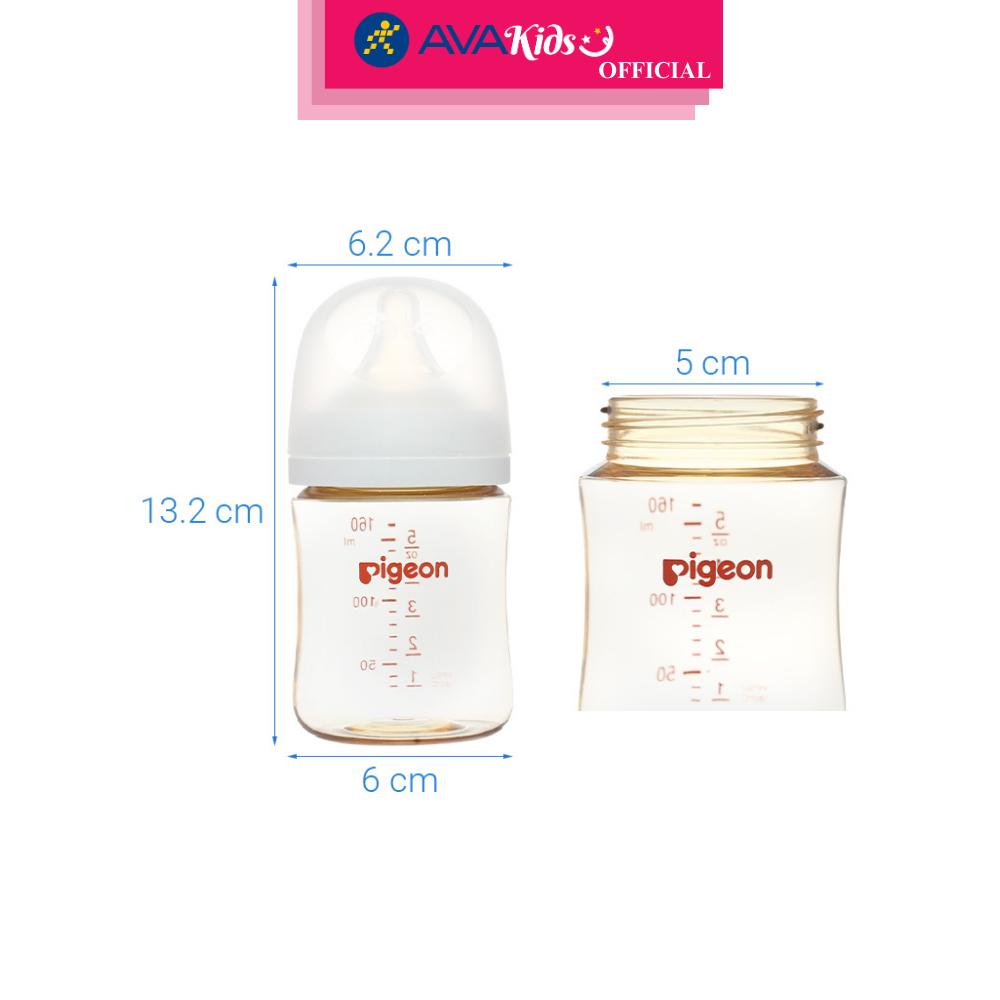 Bình sữa nhựa PPSU Pigeon Softouch Plus WN3 cổ rộng 160 ml (0 - 3 tháng) - Hàng Chính Hãng