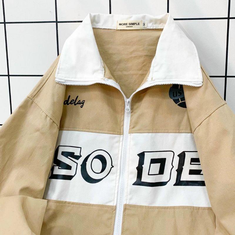 Áo khoác kaki USODEL _ Mẫu Áo kaki jacket túi hộp kéo zip in chữ phối màu unisex nam nữ thời trang mới phong cách hàn
