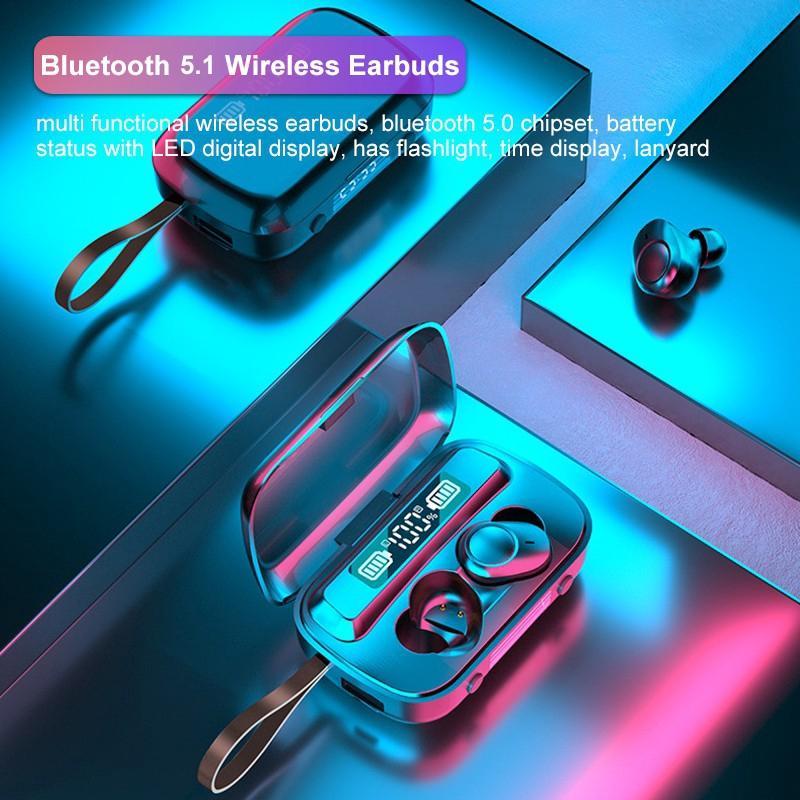 Tecsire Tai nghe không dây Bluetooth 5.1 TWS Màn hình LED cảm ứng thông minh với Micrô đèn pin