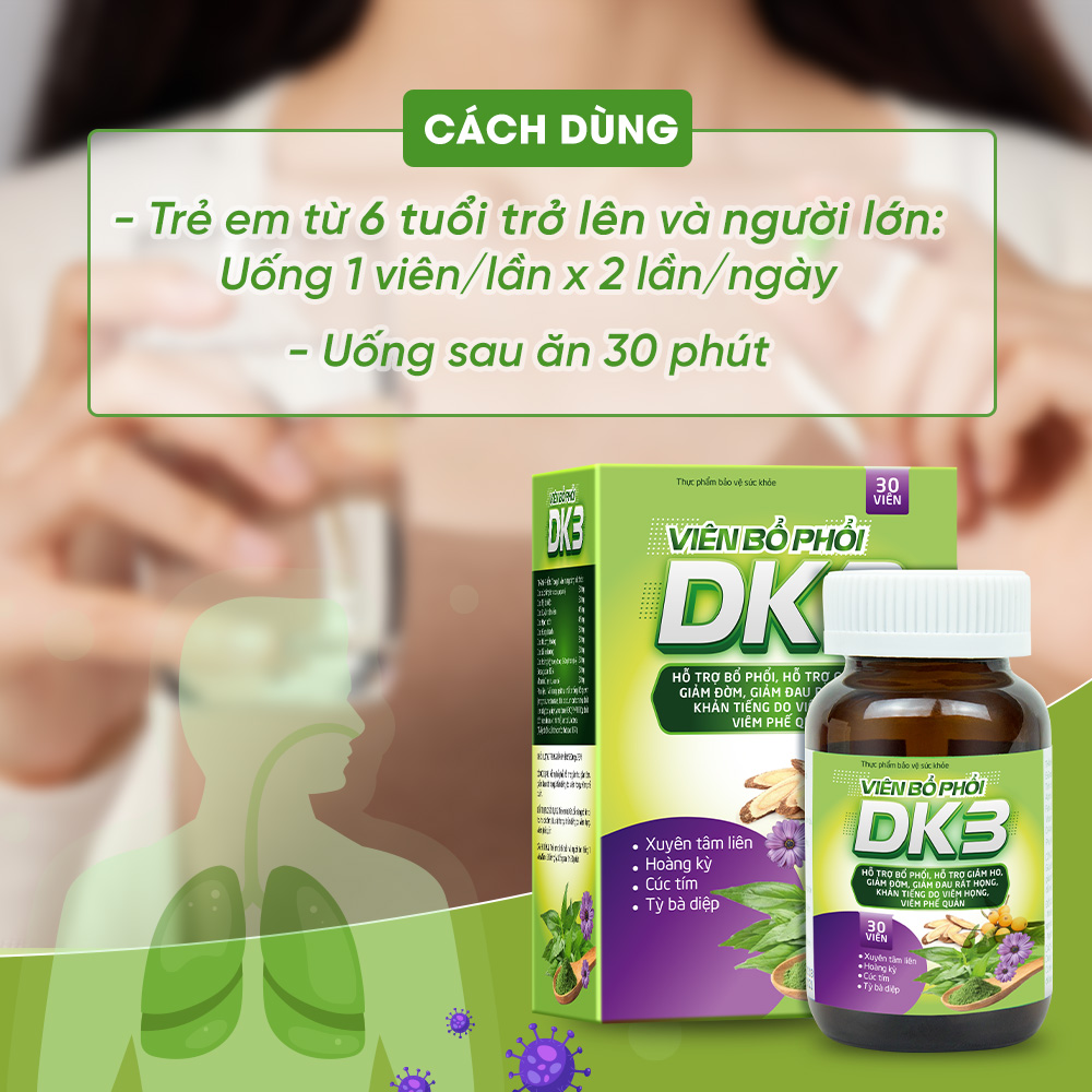 Viên Uống Bổ Phổi DK3 Giảm Ho Đau Rát Họng Viêm Phế Quản Hộp 30 Viên