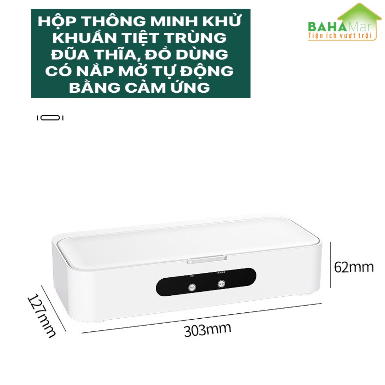 HỘP THÔNG MINH KHỬ KHUẨN TIỆT TRÙNG ĐŨA THĨA, ĐỒ DÙNG CÓ NẮP MỞ TỰ ĐỘNG BẰNG CẢM ỨNG "BAHAMAR"