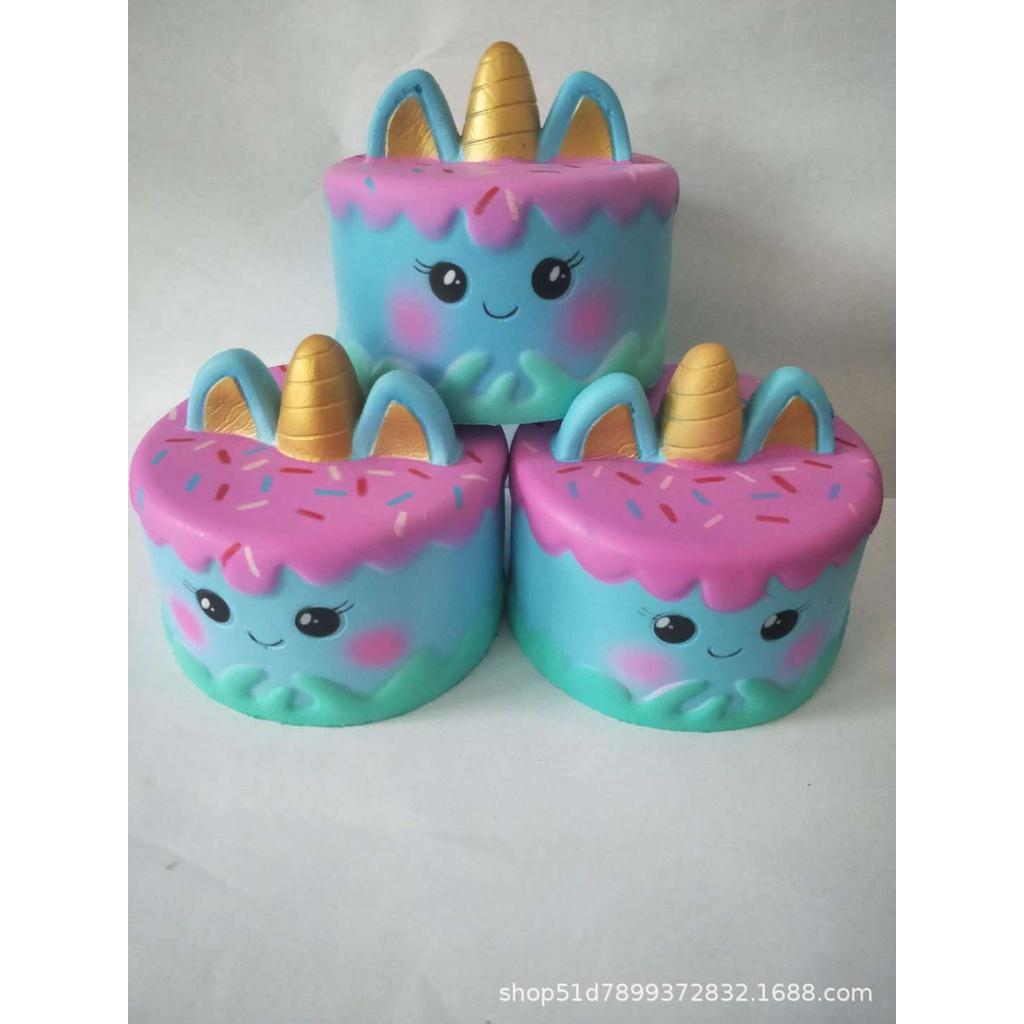 Squishy Lớn JUMBO Hình bánh kem 3 sừng màu xanh biểu cảm Đồ Chơi Xốp Giảm Stress Hình mềm mịn dễ Thương đàn hồi Cho Bé