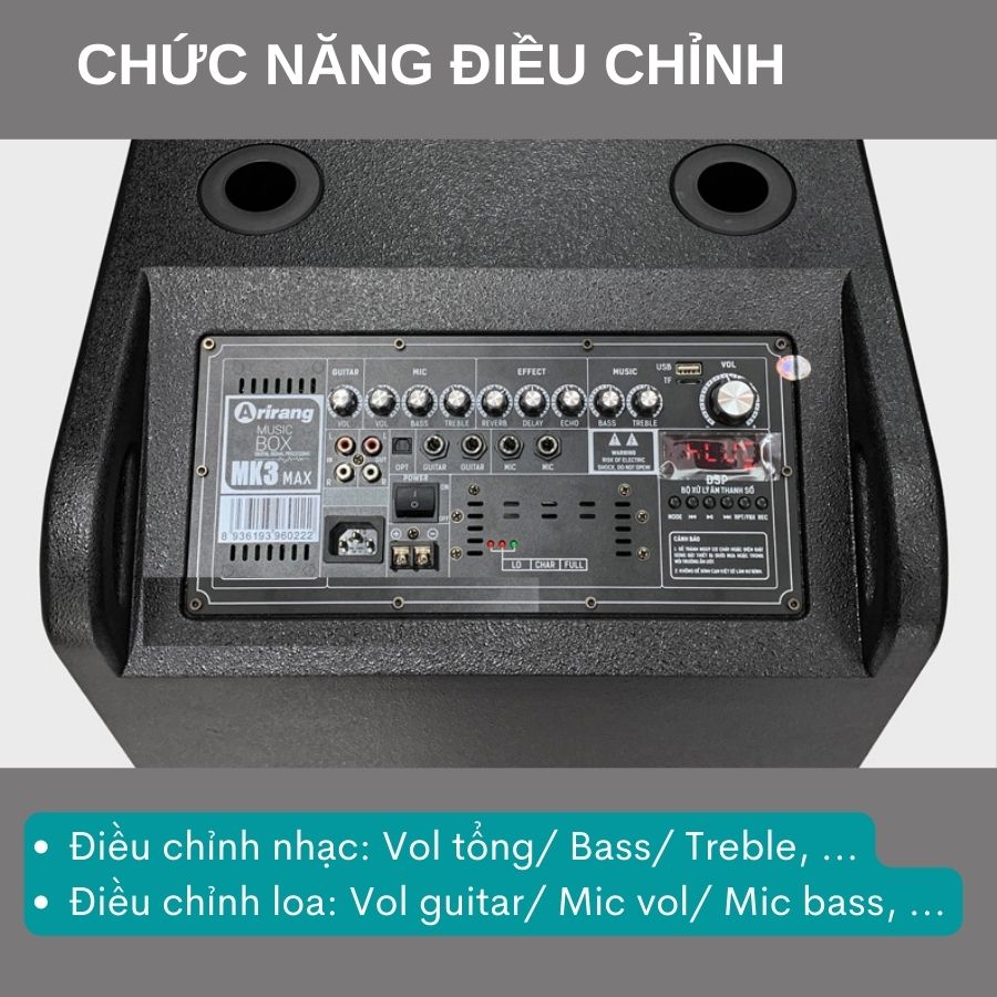 Loa kéo Arirang MK3 / MK3 Max nâng cấp - Loa hát karaoke kết nối bluetooth tặng kèm micro không dây, công suất 800W - Hàng nhập khẩu