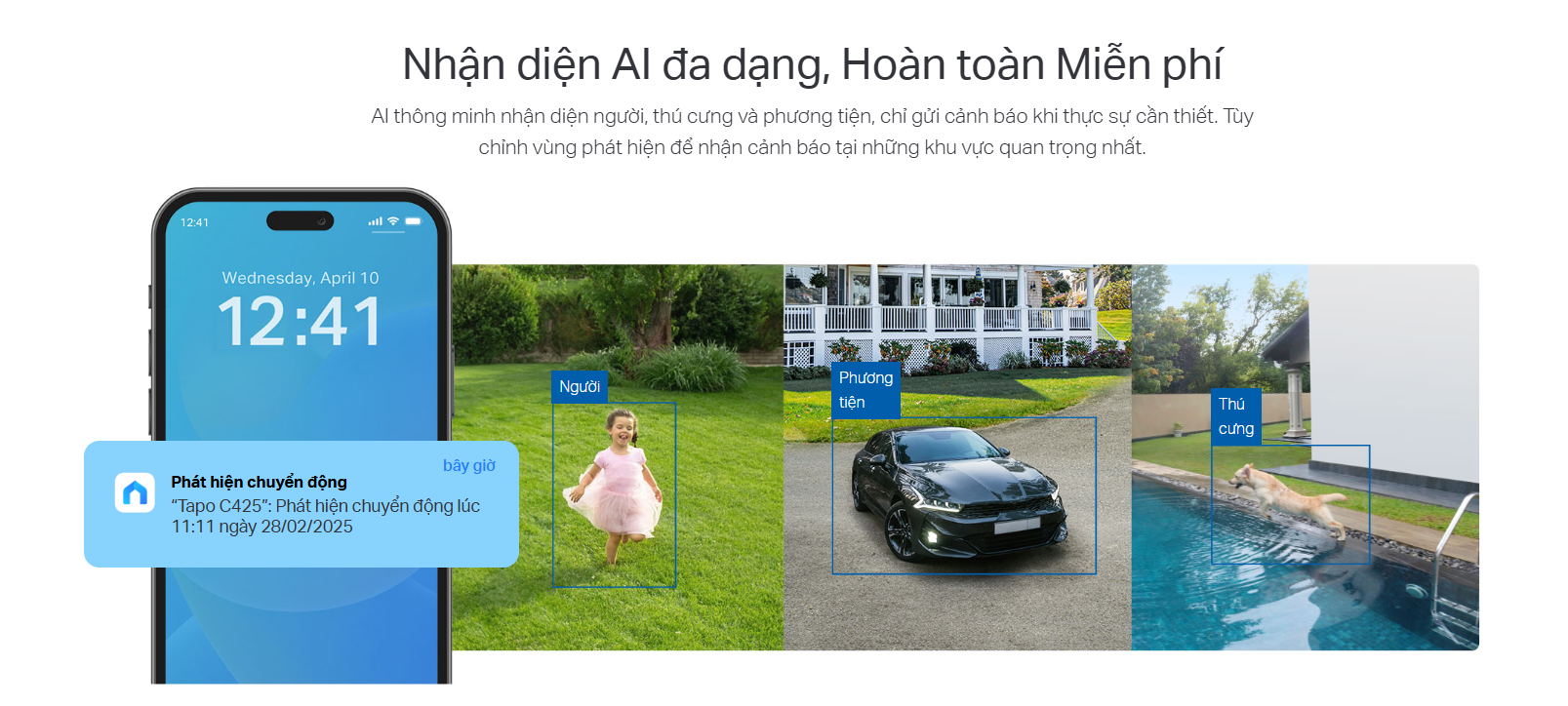 CAMERA WIFI NGOÀI TRỜI TAPO C425 KIT 4MP TẶNG KÈM PIN NĂNG LƯỢNG - CẢNH BÁO ĐÈN VÀ CÒI, TÙY CHỈNH VÙNG CHUYỂN ĐỘNG