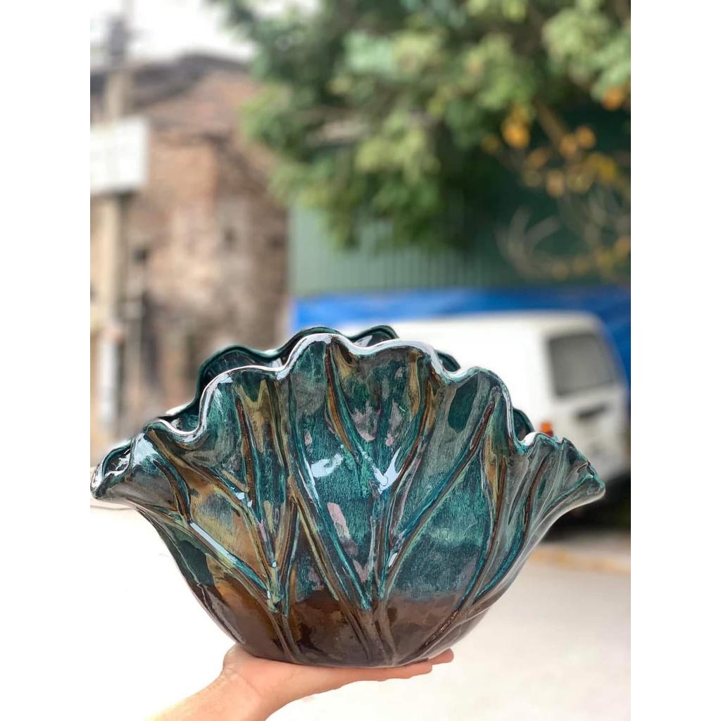 Bình cắm hoa decor siêu đẹp, làn cắm hoa Bát Tràng dáng lá sen men hỏa biến - Gốm Nghệ Nhân