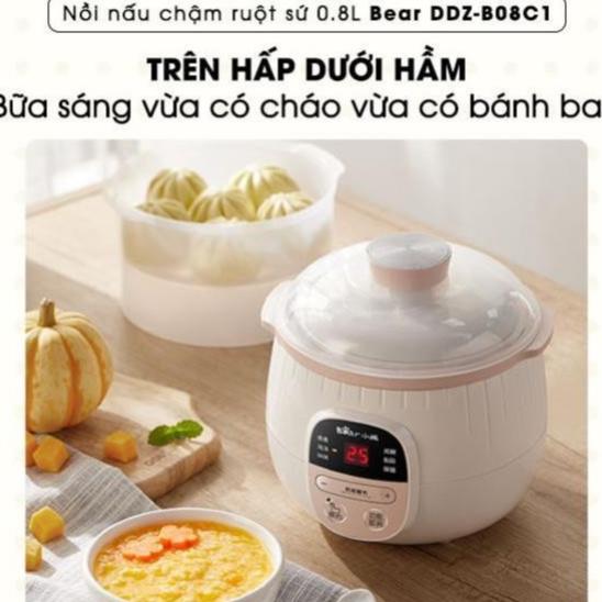 Nồi nấu cháo chậm cho bé ăn dặm Bear SUBE001 ( có lồng hấp), Nồi hầm cháo chậm , ninh, ủ chào, chưng yến - Hàng chính hãng