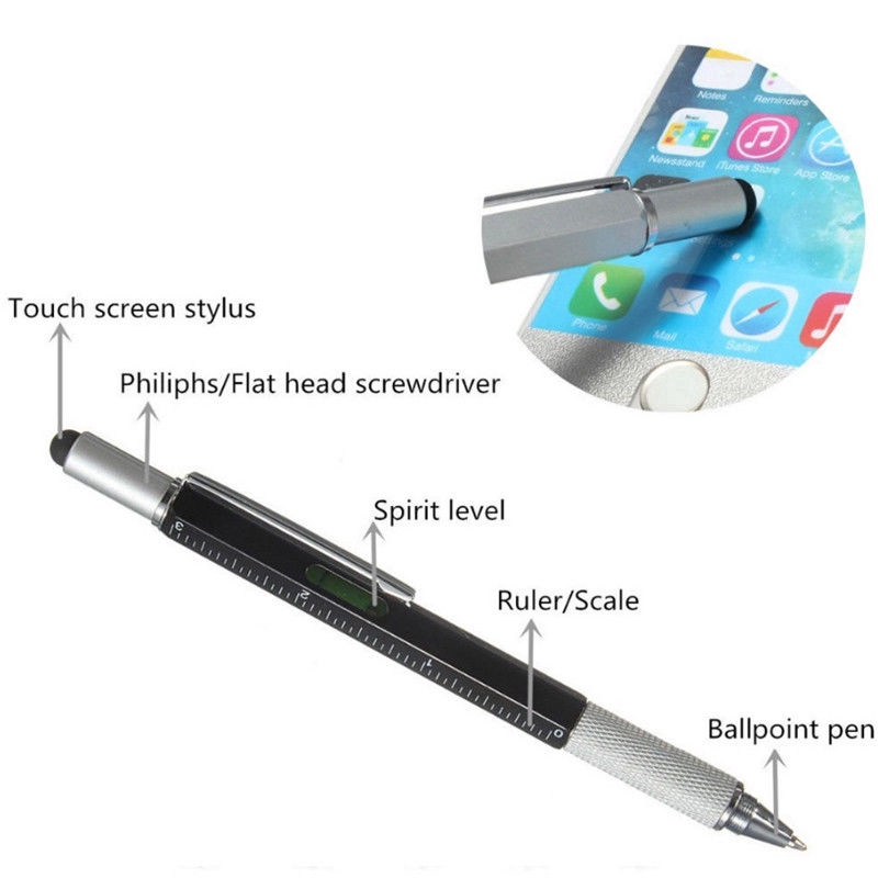 Bút Cảm Ứng Điện Thoại Đa Năng Touch Pen 6 trong 1 Tiện Lợi Thông Minh Cao Cấp Smart Vẽ Màn Hình dành cho iPad Pro/ Ipad Air/ Ipad Mini/ Ipad Gen 6,7,8,9 Máy Tính Bảng Tablet Android Phone Viết được có mực bi Tua Vít Vặn Ốc 2 Đầu Thước Kẻ Hàng Nhập Khẩu