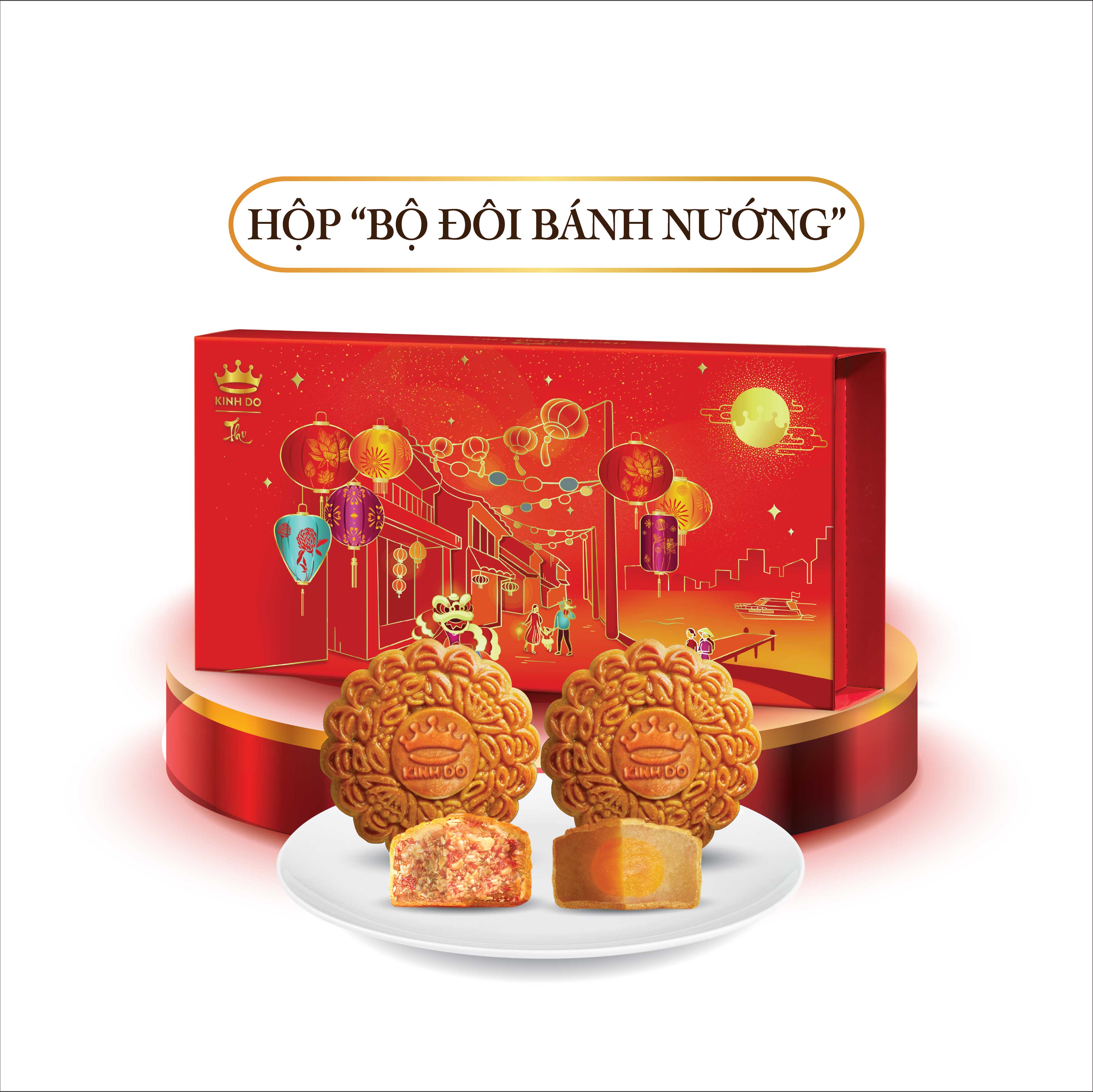 Hộp 2 bánh trung thu Kinh Đô &quot;Bộ Đôi Bánh Nướng&quot; (2 bánh x 150g)