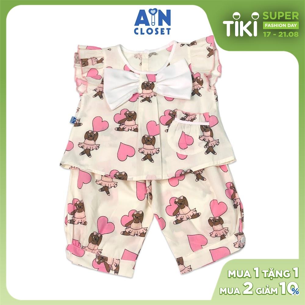 Bộ quần áo lửng bé gái họa tiết Teddy tim nâu cotton - AICDBG6DYTTC - AIN Closet