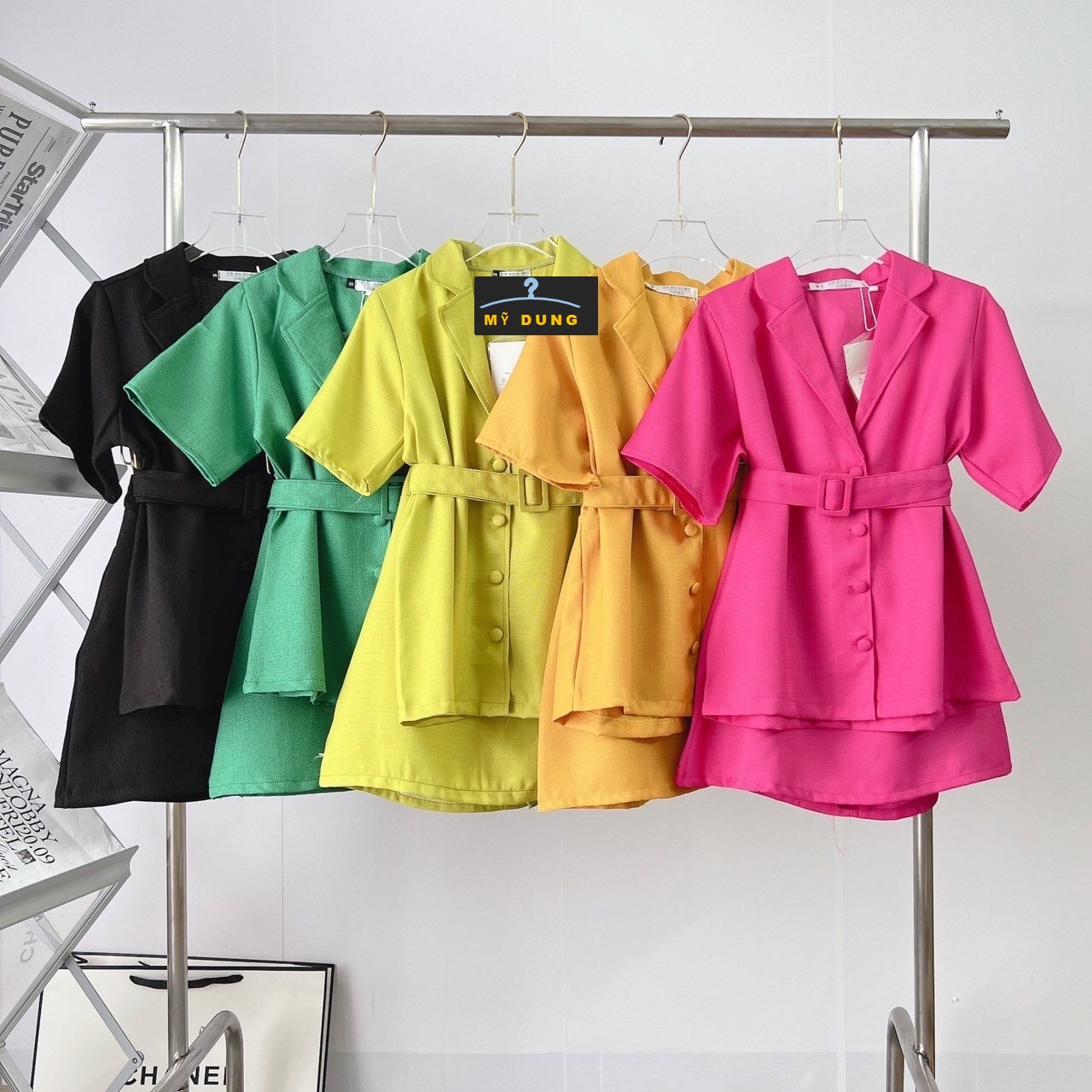 SET ÁO CỔ VEST FORM DÀI+ QUẦN SHORT+ BEL- THANH LỊCH, SANG TRỌNG