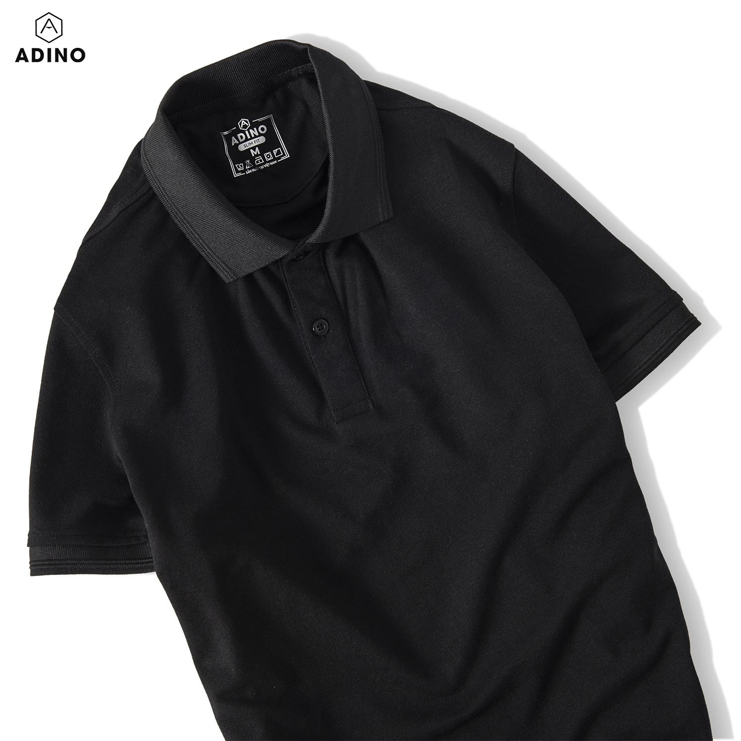 Hình ảnh Áo polo nam màu đen phối viền chìm ADINO vải cotton polyester mềm dáng slimfit công sở trẻ trung năng động AP80