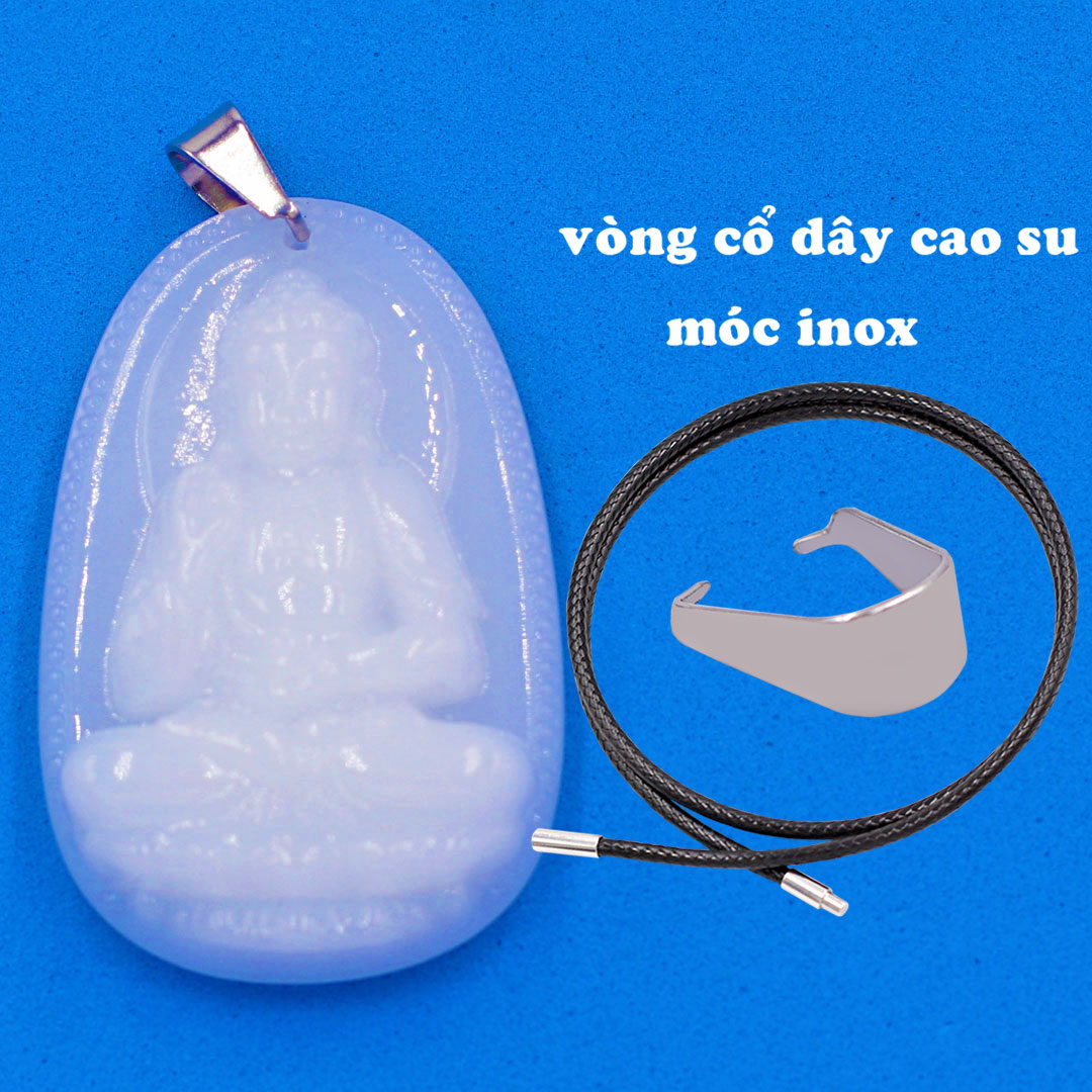 Mặt Phật A di đà đá thạch anh trắng 5 cm kèm móc và vòng cổ dây cao su, Mặt Phật bản mệnh size L, mặt dây chuyền Phật