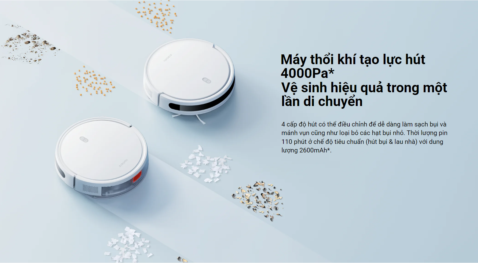 Robot hút bụi lau nhà Xiaomi Robot Vacuum E10 Lực hút 4000Pa Bản quốc tế - Hàng chính hãng