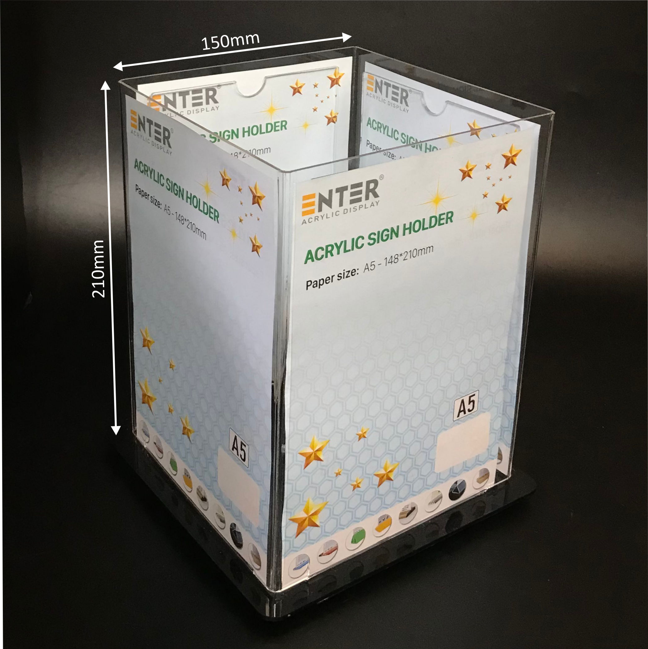 Kệ mica 4 mặt Enter E24C 150x210mm đế xoay