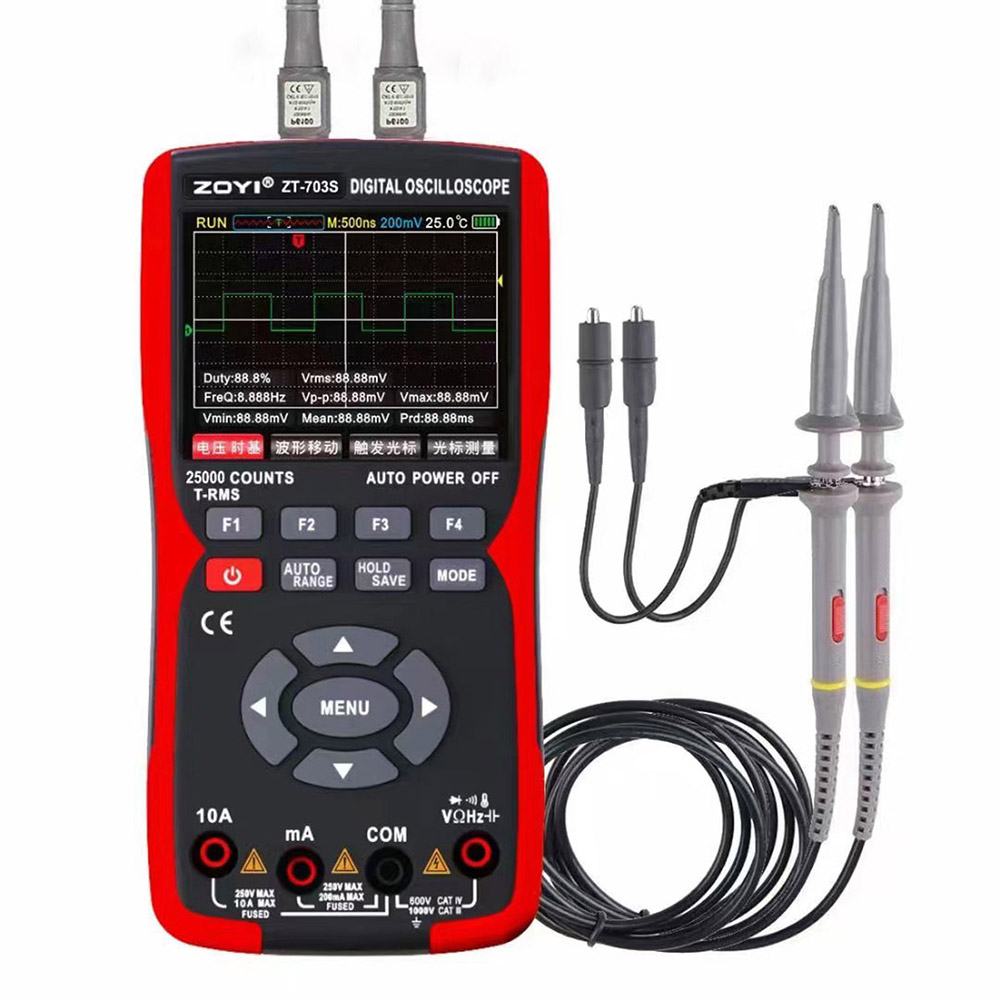Đồng hồ đo điện vạn năng kỹ thuật số Zoyi ZT-703S 3 trong 1, tích hợp đo sóng hai kênh 50 mhz, lưu trữ dữ liệu dạng sóng, máy phát tín hiệu dao động kép, băng thông 280ms, tốc độ pc - Hàng Chính Hãng
