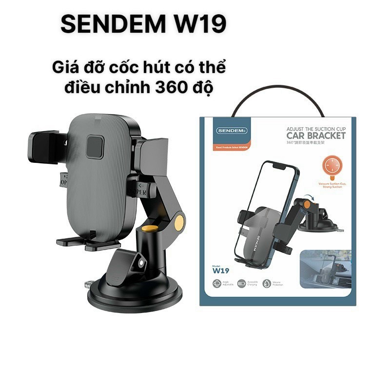 Giá đỡ điện thoại Ô tô bấm nút Xoay 360 độ chỉnh gập lên xuống Sendem W19