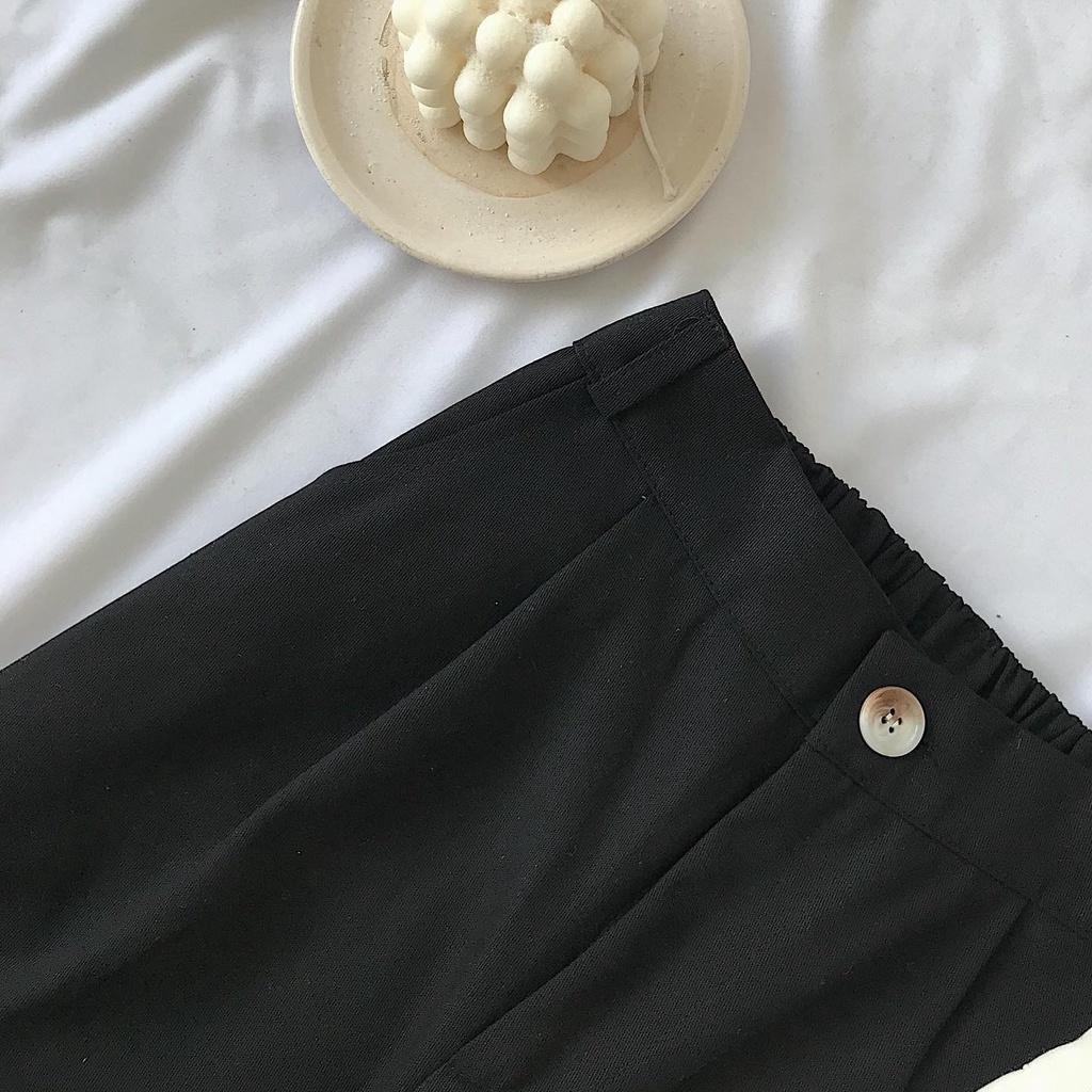 Quần Kaki Dáng Suông Cạp Cao Nữ Quần Ống Đứng Form Rộng Lưng Chun ACHE Phong Cách Ulzzang Chuẩn Hàn 2 Màu Trắng Đen 2778