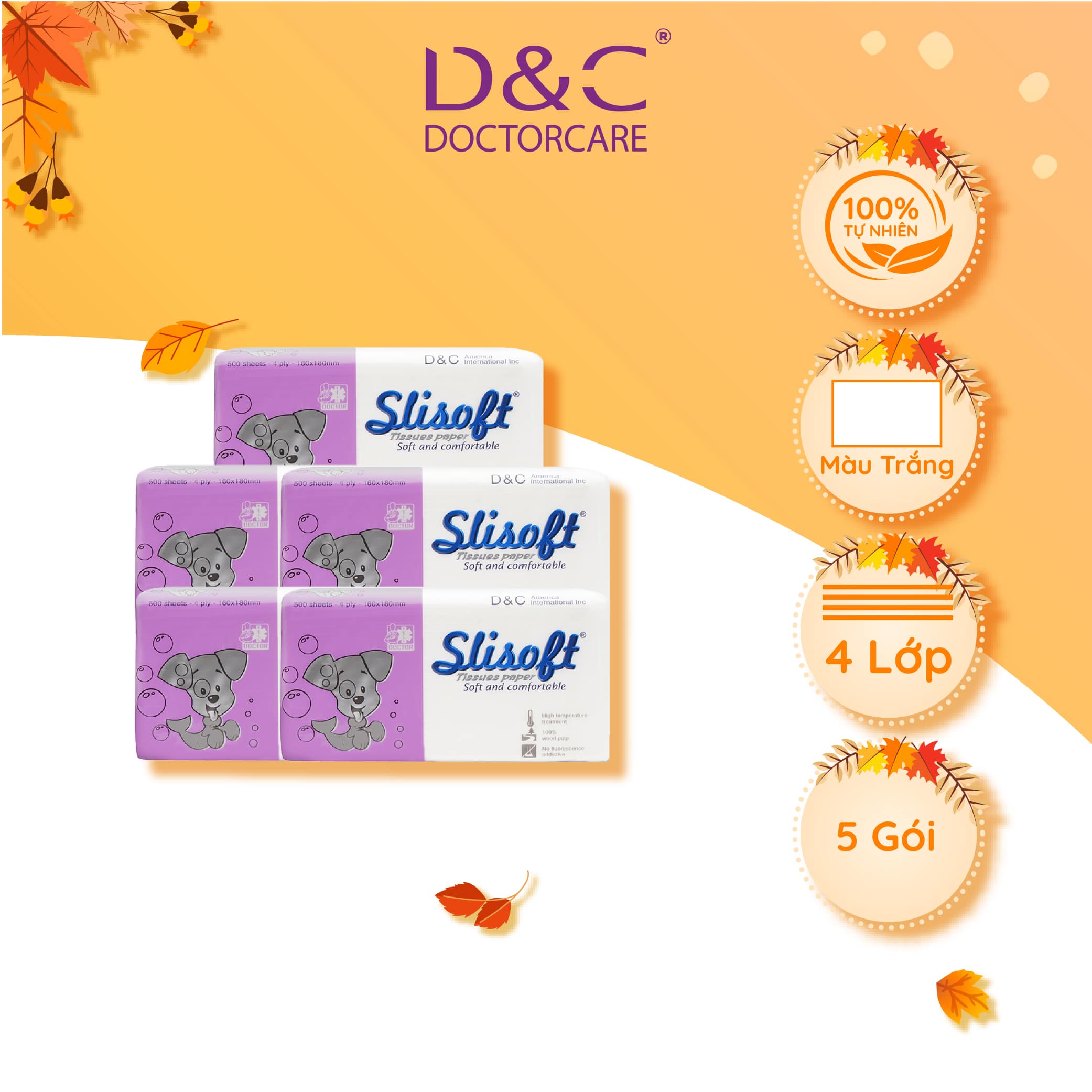 Combo 5 Giấy ăn Slisoft Trắng tự nhiên đa năng,khăn giấy rút không chất tẩy trắng an toàn cho cả gia đình