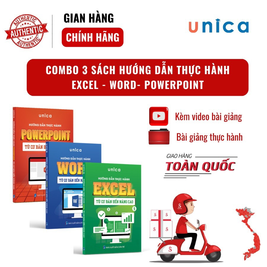 Combo 3 Sách Word - Excel - Powerpoint Unica ứng dụng tin học văn phòng từ cơ bản đến nâng cao