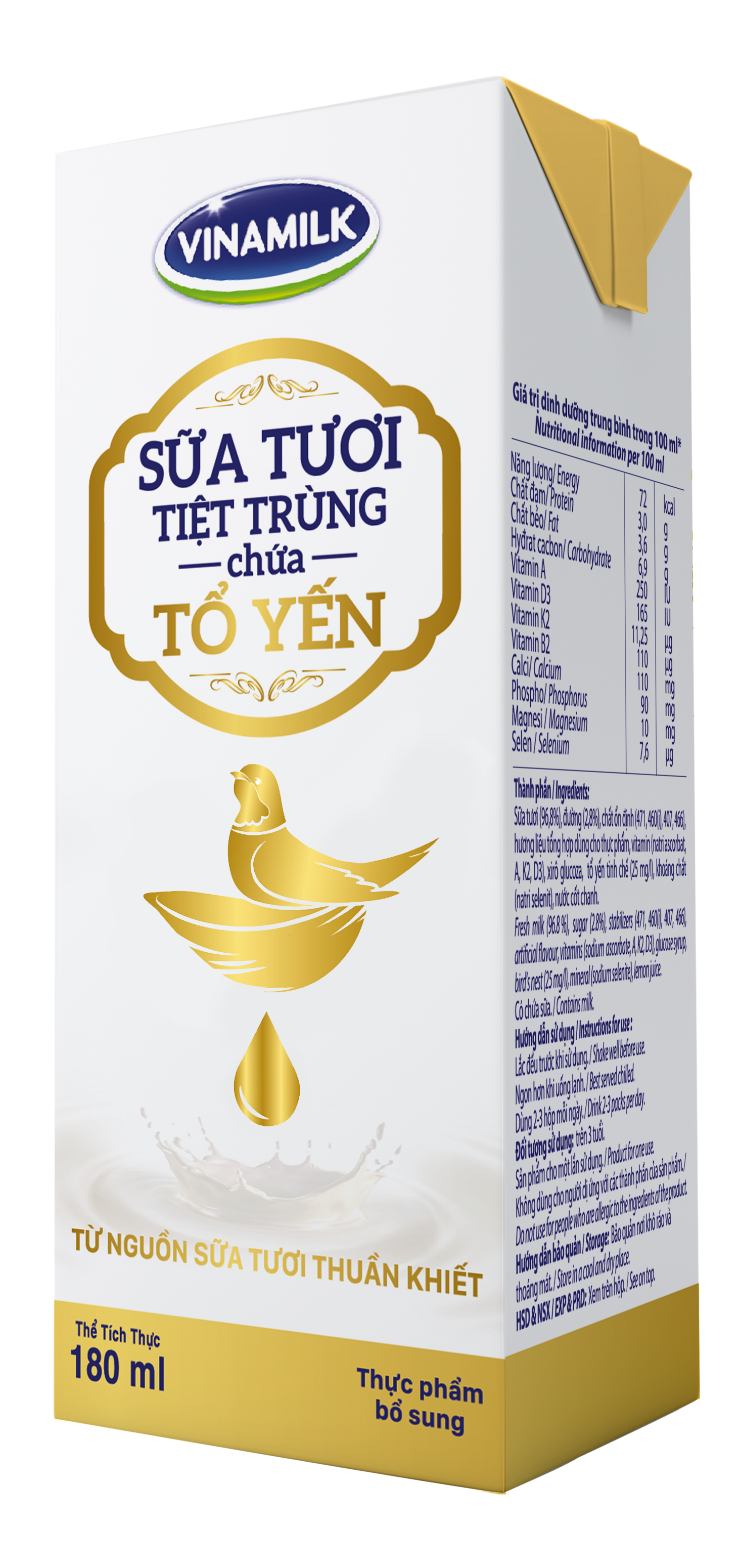 Thùng 24 Hộp Sữa Tươi Tiệt Trùng Chứa Tổ Yến Vinamilk 180ml