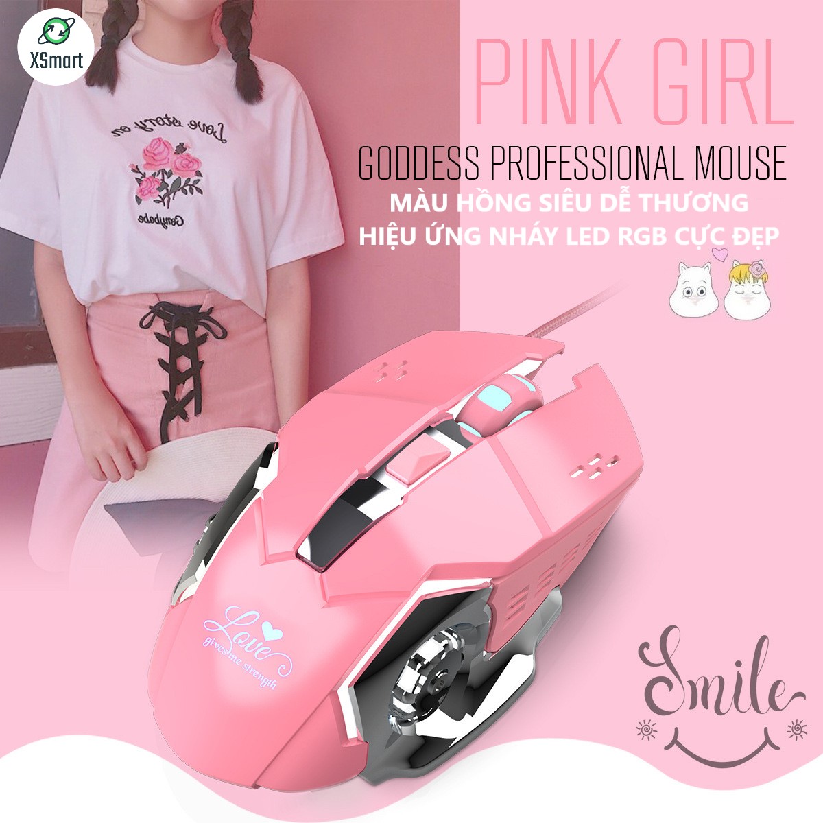 Chuột Chơi Game Hồng Pink X500 Limited XSmart Bản Đặc Biệt, Led Đổi Màu Cực Đẹp, Thiết Kế Gaming Cho Máy Tính, PC, Laptop - Hàng Chính Hãng